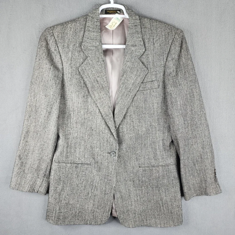 Orvis Womens Blazer 6 Regular Single Button Houndstooth Wool Blend Tailored USA‎